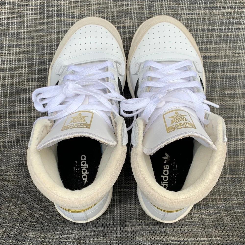adidas Top Ten High-Top 'White Black Gold' Big Kids Sneakers size 4.5